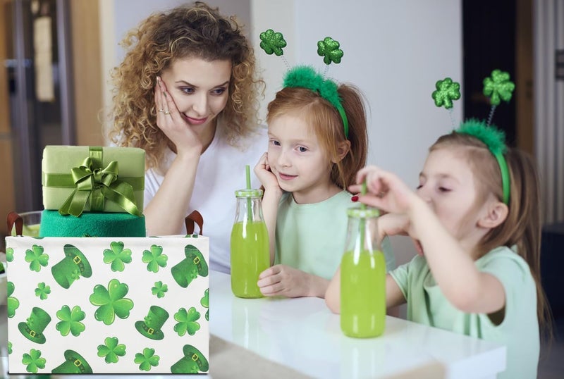 NTAOHAMPER Rectangular Four Leaf Clover Lucky Gift Basket,St. Patrick's Day Toys Storage Bin for Kids,Baby Room Decor(Clover) - Image 4